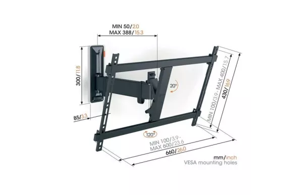 VOGEL'S Support mural inclinable / orientable TVM3625