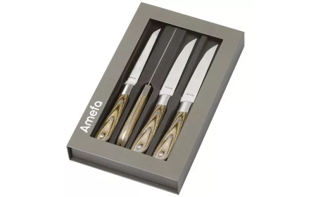 AMEFA ACHILLE COFFRET 4 COUTEAUX STEAK BOIS DE PAK 255015MB02BR4