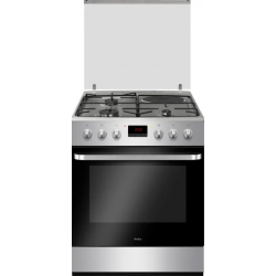 AMICA - Cuisinière 3 Feux Gaz + 1 Electrique, Four Multifonctions Pyrolyse 77L Inox