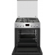 AMICA - Cuisinière 3 Feux Gaz + 1 Electrique, Four Multifonctions Pyrolyse 77L Inox