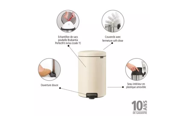 BRABANTIA Poubelle à pédale 20 L Soft Beige - New Icon