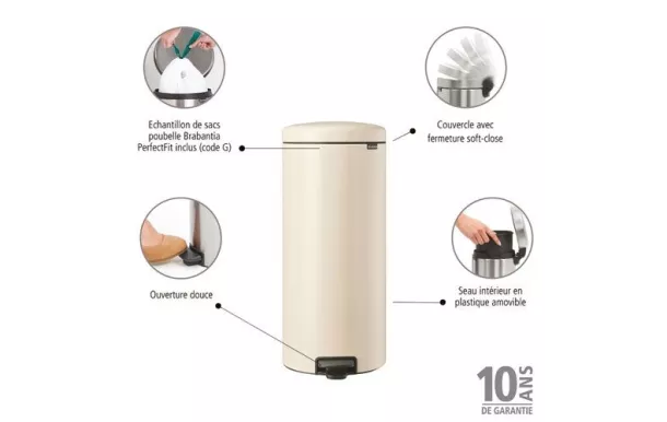 BRABANTIA Poubelle à pédale 30 L Soft Beige - New Icon