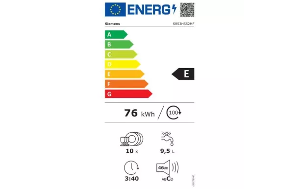 SIEMENS Lave-vaisselle intégrable 45 cm 10 couverts 46 dB - SR53HS52MF