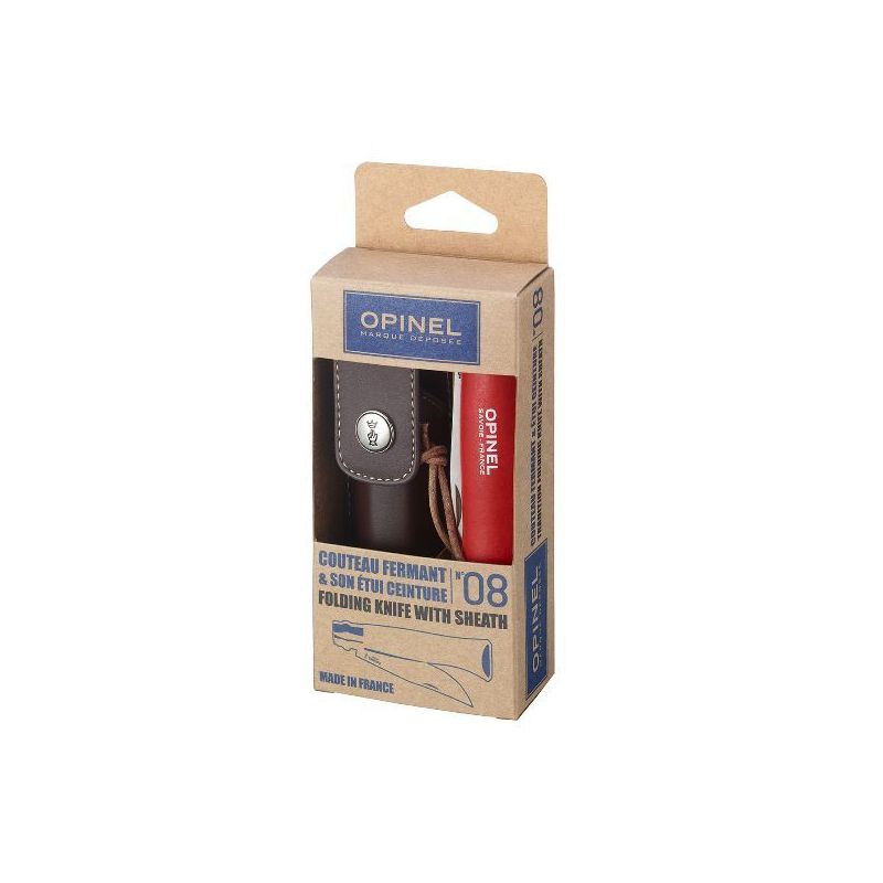 OPINEL Couteau de poche fermant Rouge - Tradition N°8 Inox + Etui Alpine