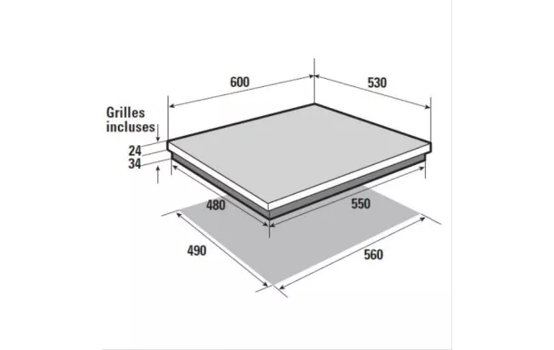 BRANDT Table de cuisson gaz 4 brûleurs dont 1 rapide 3,15 kW - BPE6410B