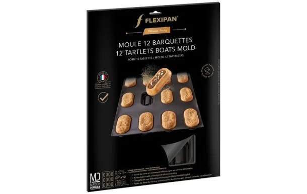 FLEXIPAN MOULE 12 BARQUETTES EN SILICONE 39 X 29 X EI-FP-02754-BA