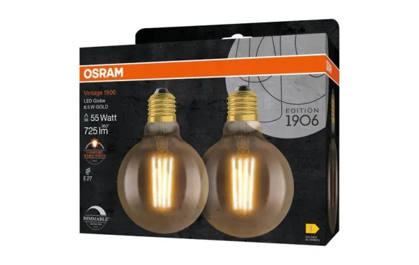 OSRAM 1906 GLOBE 95MM CLAIR 6.5W E27 CHD X2 4058075754737