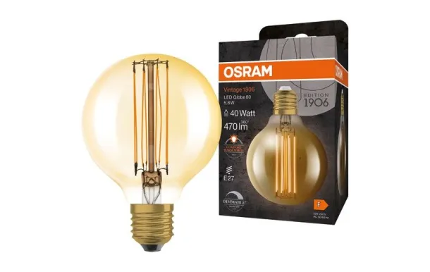 OSRAM 1906 GLOBE 80MM CLAIR 5.8W E27 CHAUD 4099854090844
