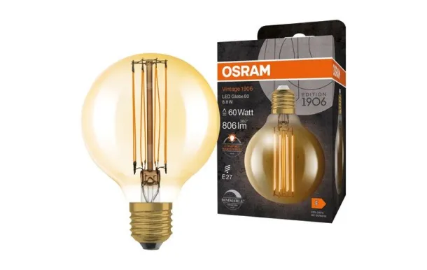 OSRAM 1906 GLOBE 80MM CLAIR 8.8W E27 CHAUD 4099854090943