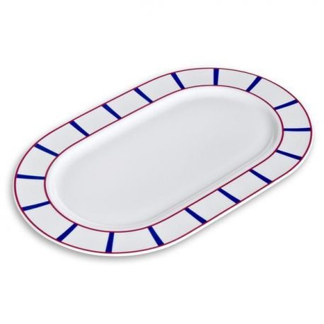 EVRARD Plat ovale 36 cm  Bleu et Rouge - Porcelaine Basque