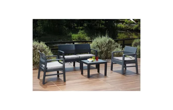 IPAE PROGARDEN Salon 4 pièces Kilimandjaro gris anthracite avec 4 coussins