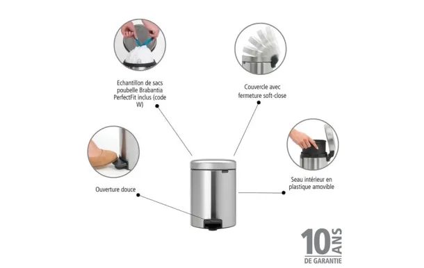 BRABANTIA NEW ICON PEDAL BIN POUBELLE 5 L  MATT ST 112645