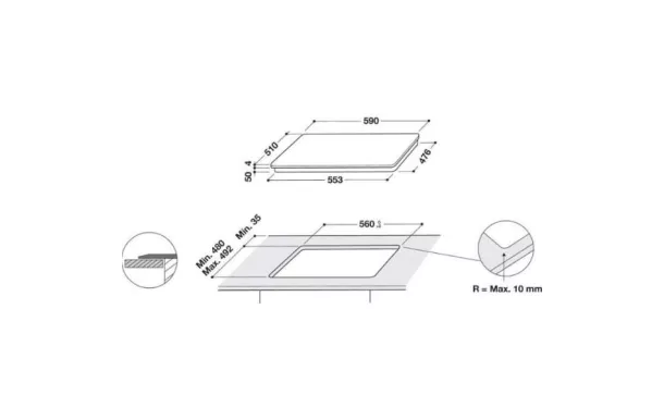 WHIRLPOOL plaque de cuisson induction 3 foyers WBB3760BF