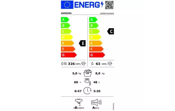 SAMSUNG Lave-linge séchant 60 cm 8/5 kg essorage 1400 tr/mn - WD80T4046EW