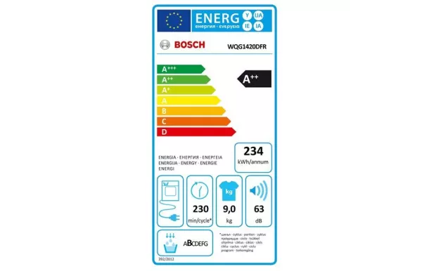 BOSCH Sèche-linge 9 kg avec pompe à chaleur WQG1420DFR