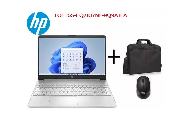 HEWLETT PACKARD LOT PC PORTABLE 15,6" + SOURIS + SACOCHE - 15S-EQ2107NF-9Q9A1EA