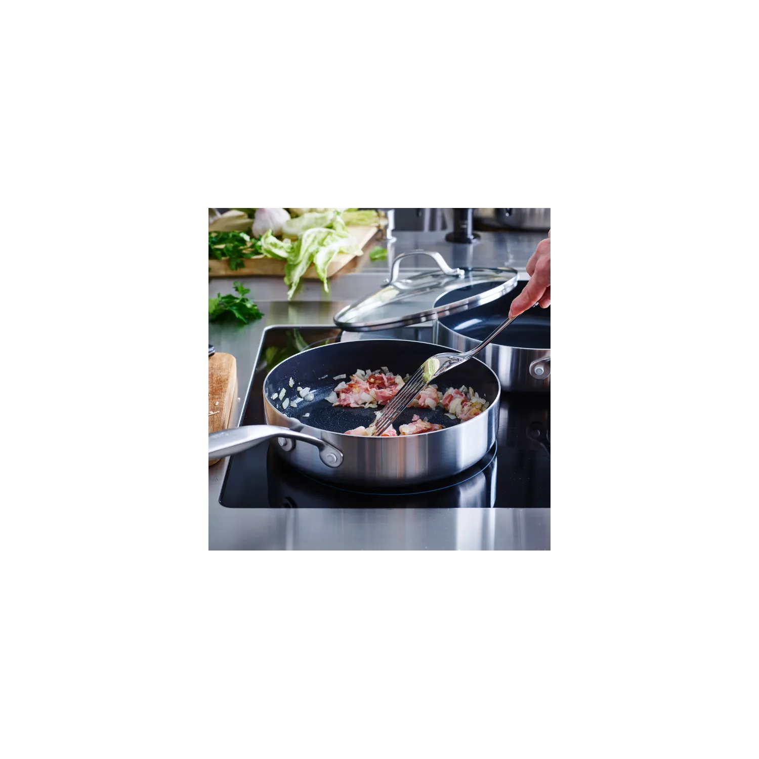 GREENPAN - Sauteuse Geneva en Céramique 24 cm + Couvercle en verre