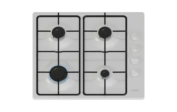 BOSCH Table de cuisson gaz 4 bruleurs blanc - PBP6B2K80