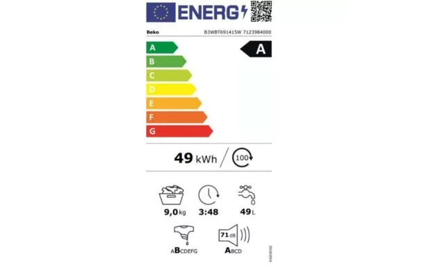 BEKO Lave-linge Tout-intégrable 9 kg 1400 tr/mn - B3WBT691415W