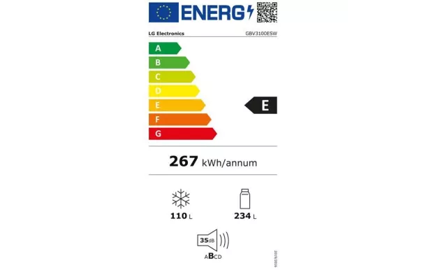 LG Réfrigérateur combiné 2 portes 343 l total no-frost - GBV3100ESW