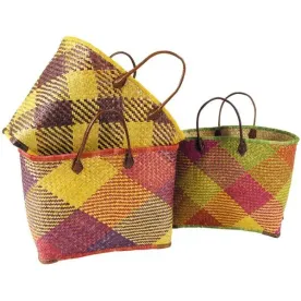 AUBRY GASPARD Panier en palmier avec 2 anses simili cuir