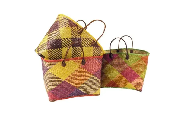 AUBRY GASPARD Panier en palmier avec 2 anses simili cuir