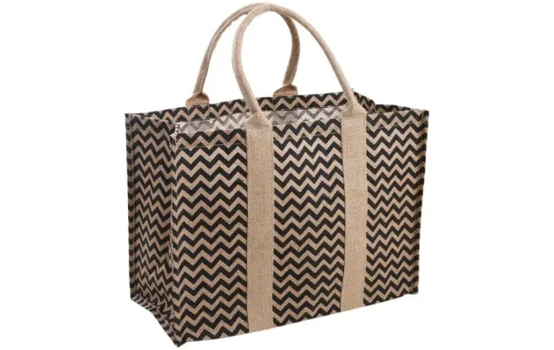 AUBRY GASPARD Cabas en toile de jute renforcée - motif Zébré