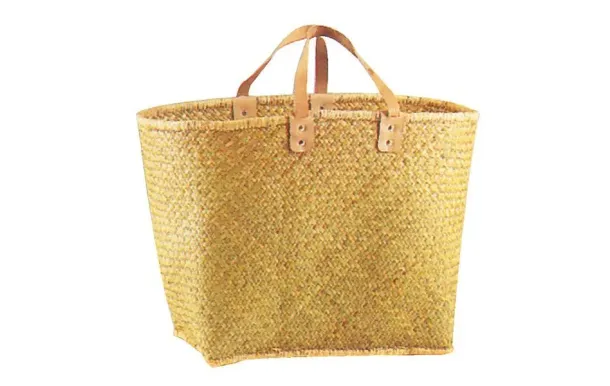 AUBRY GASPARD Cabas en palmier anses en cuir D50X30X34