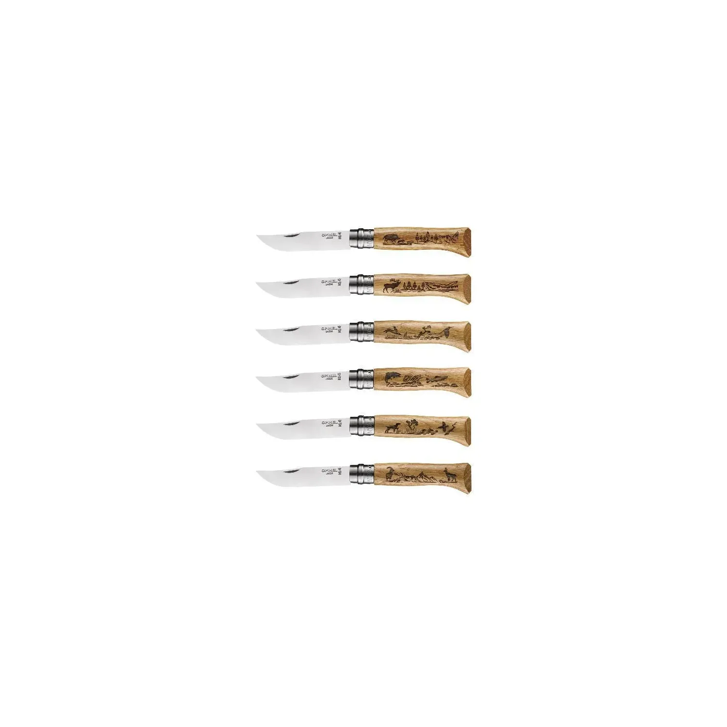 OPINEL Lot de 6 Couteaux Tradition N°8 Gravure Animalia