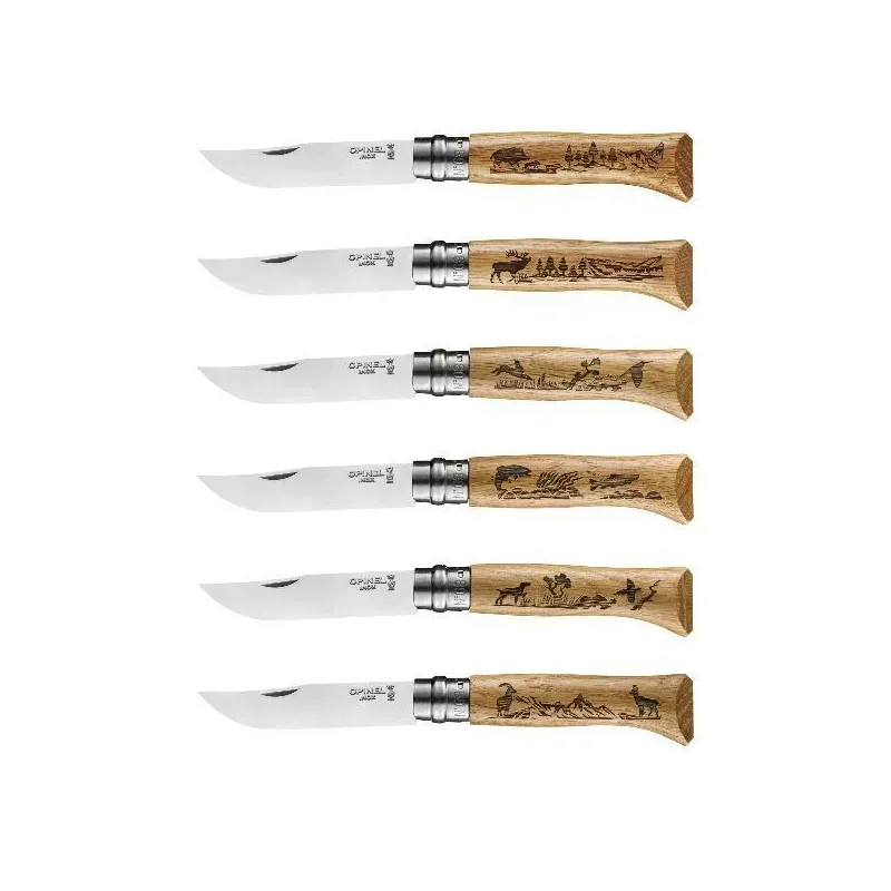 OPINEL Lot de 6 Couteaux Tradition N°8 Gravure Animalia