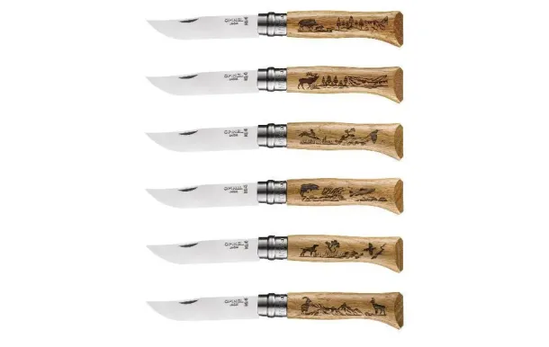 OPINEL Lot de 6 Couteaux - Tradition N°8 Gravure Animalia