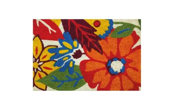 IDMAT Tapis coco blanchi flowers 40x60 cm