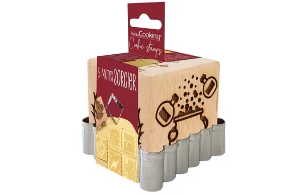 SCRAPCOOKING Tampon bois biscuits "Sorcier" + découpoir