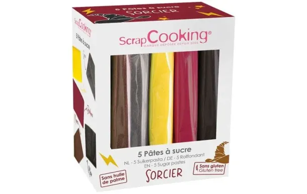 SCRAPCOOKING Boîte de 5 pâtes à sucre de 5 couleurs - Sorcier