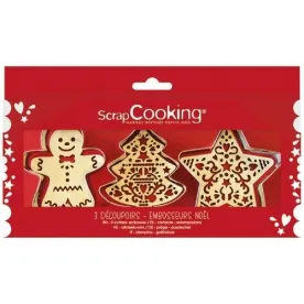 SCRAPCOOKING Coffret 3 découpoirs + embosseurs bois - Noël