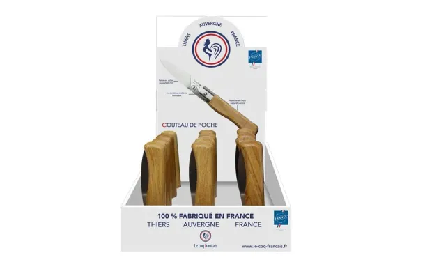 LE COQ FRANÇAIS Présentoir + 12 couteaux Le Coq 'Standard' - manche chêne * 