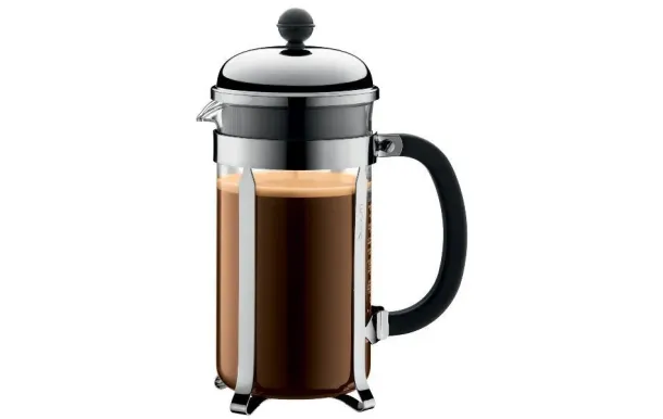 BODUM Cafetière à piston 8 Tasses Chromée & Noire - Chambord 