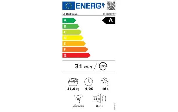 LG Lave-linge frontal 60 cm 11 kg 1400 tr/mn - F14X76BMST