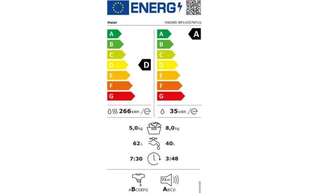 HAIER Lave-linge séchant 8/5 kg 1400 tr/mn - Classe A