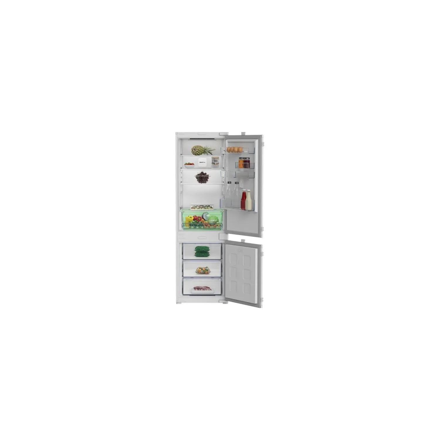 Refrigerateur Integrable Combine Froid ventile AeroFlow Volume total litres : 270 194 + 76 Classe E Alarme de porte ouverte 3 tiroirs Bac a glacons 1 bac a legumes 3 clayettes verre ajustables - vue 2