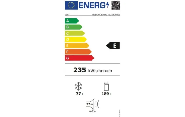 BEKO Réfrigérateur combiné 235 litres H177,5 cm - B3BCNA294HS