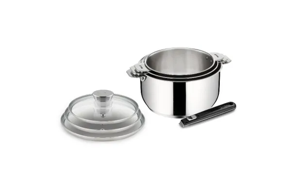 LAGOSTINA Série 3 casseroles 16/18/20 cm Inox - Salvapazio+ + 3 couvercles + poignée