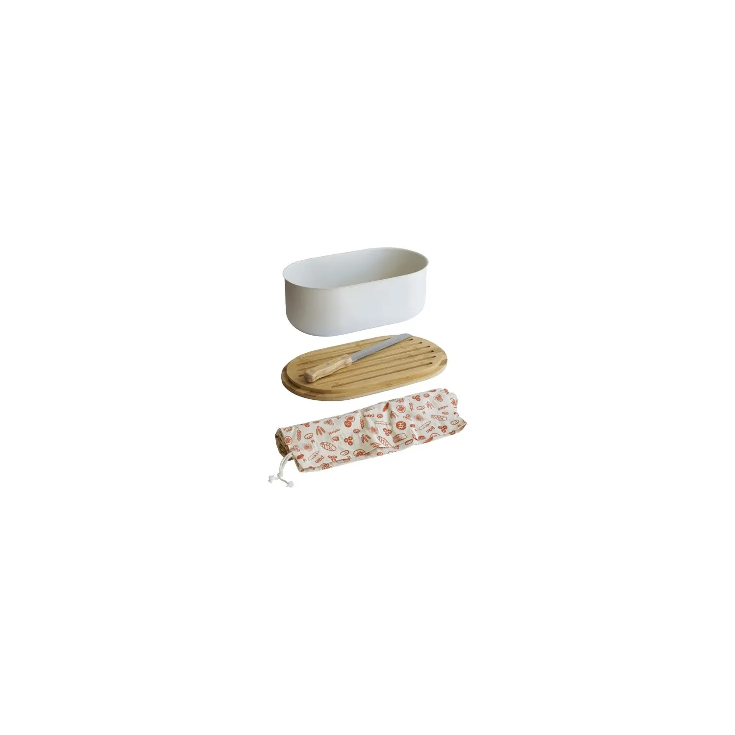 Boîte À Pain Pebbly 4 En 1 Creme 36x20x13 Cm Avec Couteau