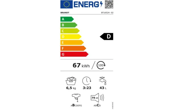 BRANDT Lave-linge top 40 cm 6,5 kg essorage 1200 tr/mn - BT16524