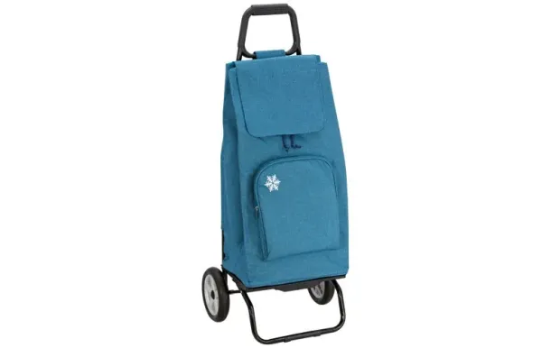 BLEU BLANC COURSE Poussette 2 roues 3 poches dont 1 isotherme bleu canard