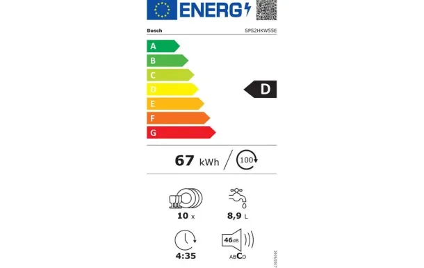 BOSCH SPS2HKW55E Lave-vaisselle 45 cm 10 couverts 46 dB