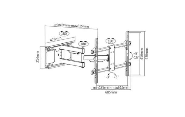 MBG FRANCE Support mural TV 32-70" 3 articulations