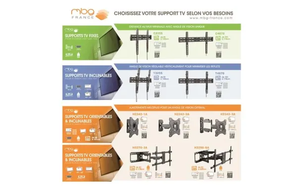 MBG FRANCE Support mural TV 32-70" 3 articulations
