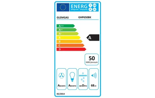 GLEM GHP650BK Hotte murale noire 60 cm 569 m³/h