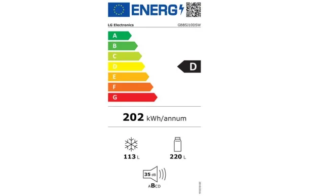 LG GBBSJ10DSW Réfrigérateur 333L Froid Ventilé Blanc